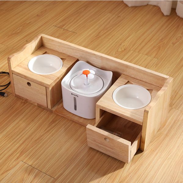 OEM Bamboo Wooden Raised Dog Bowls Elevated For Food Water Feeding