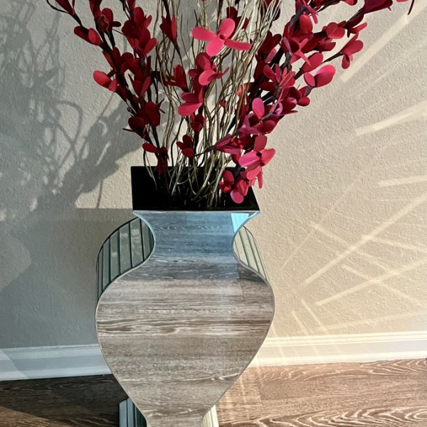 Clear Crystal Tall Mirrored Crushed Diamond Floor Vase Planter For Wedding