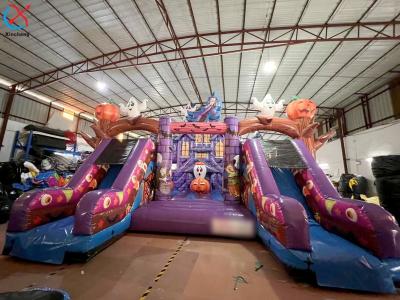 Commercial Inflatable Fun City Halloween Pumpkins Purple Inflatable Castle