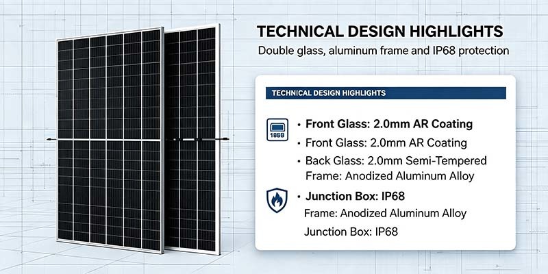 Anti‑PID 700W Monocrystalline Solar Panel, 25% Extra Rear‑Side Power Generation