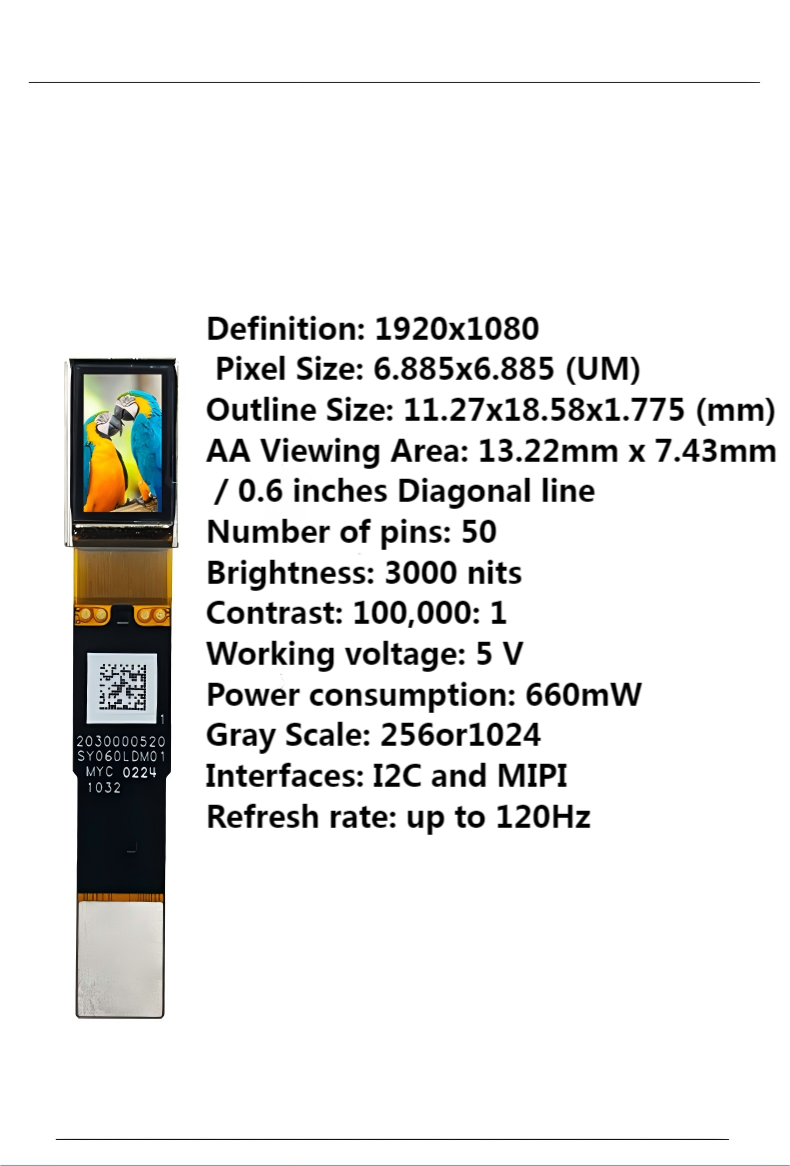 0.60-inch Micro OLED Display | 3000 Brightness, 120Hz High Refresh Rate, Dual Interfaces (I2C/MIPI) Suitable for Outdoor Detection / VR Devices, HD Self-illumination, Quick Integration