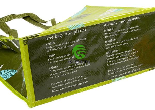 Green Shopping Woven Carry Bags With Handles Offset Logo OEM / ODM Service