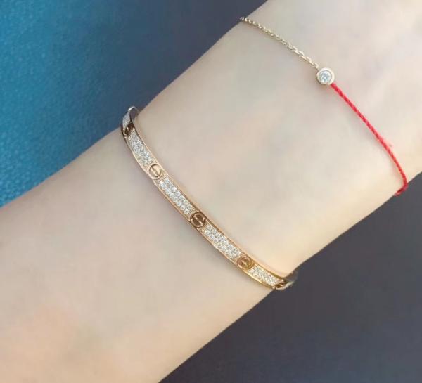 High Quality Fashion Fine Jewelry Pure 18k Real Gold And Natural Vs Diamonds LOVE Bracelet, Small Model Paved