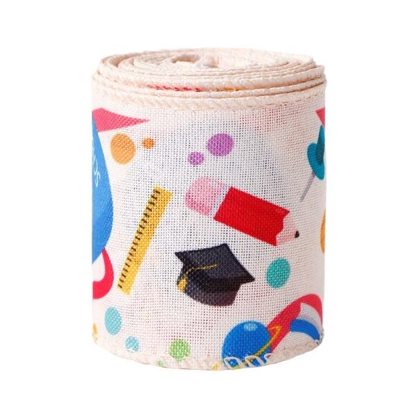 Choose from Our Catalogue Wired Burlap Ribbon for School Rulers in Car Print Design