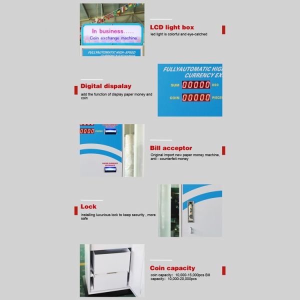 Скорость 1200пкс/минута машины изменения монетки АТМ обмена валюты знаков внимания игрового центра