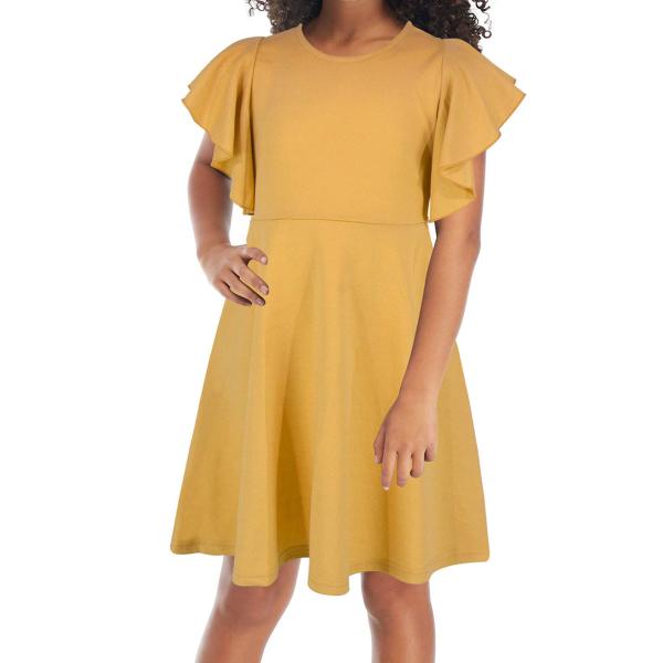 Girl's Flutter Sleeve Stretchy A-Line Swing Flared Skater Party Dress with Pockets for 4-12 Years Kids Skirt Dresses