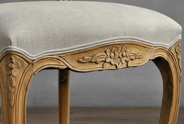 Louis french style rattan back chair wood carved upholstered dining chair with linen fabric