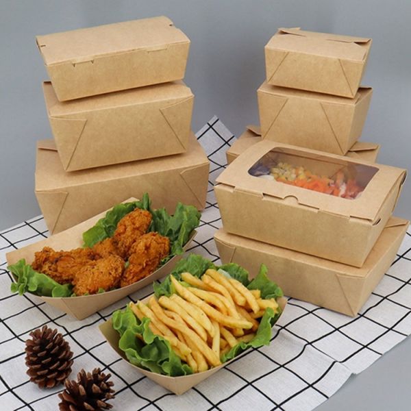 Square Kraft Paper Cardboard To Go Boxes Takeway Food Box