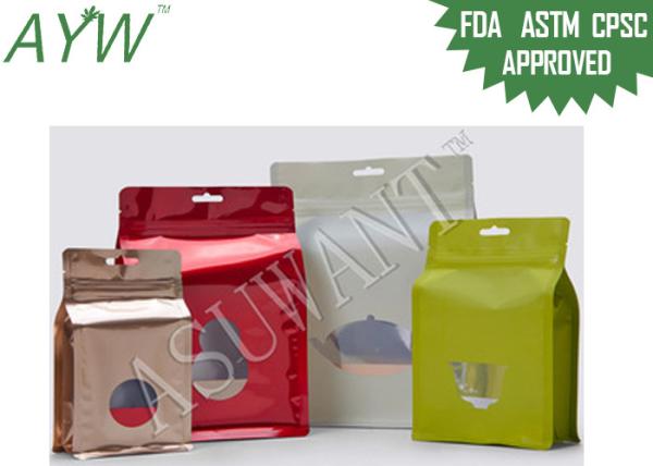Glossy / Matte Reclosable Flat Bottom Plastic Bags With Transparent Tea Pot Window