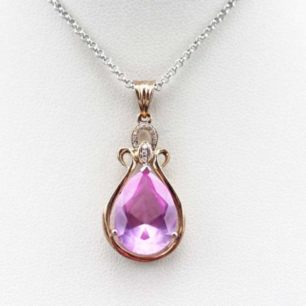 Women  925 Silver Jewelry 10mmx14mm Purple Cubic Zircon Pendant Necklace (PSJ0394)