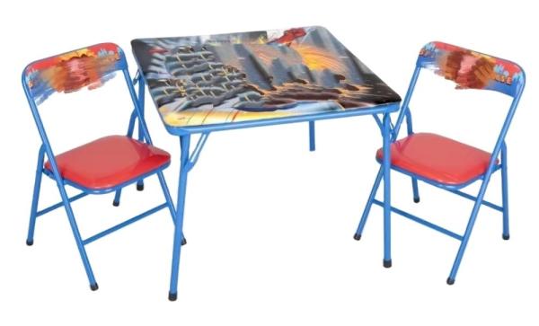Living Room Kids Furniture Folding Study Table And Chairs With Adorable Cartoon Print