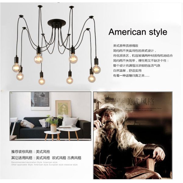 Retro Loft Industrial Chandelier Adjustable E27 Multi Head Lamps Restaurant metal lamp(WH-VP-225）