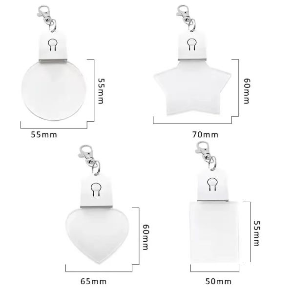 Custom Acrylic LED Light Up Keyring Blanks Sublimation Light Keychains