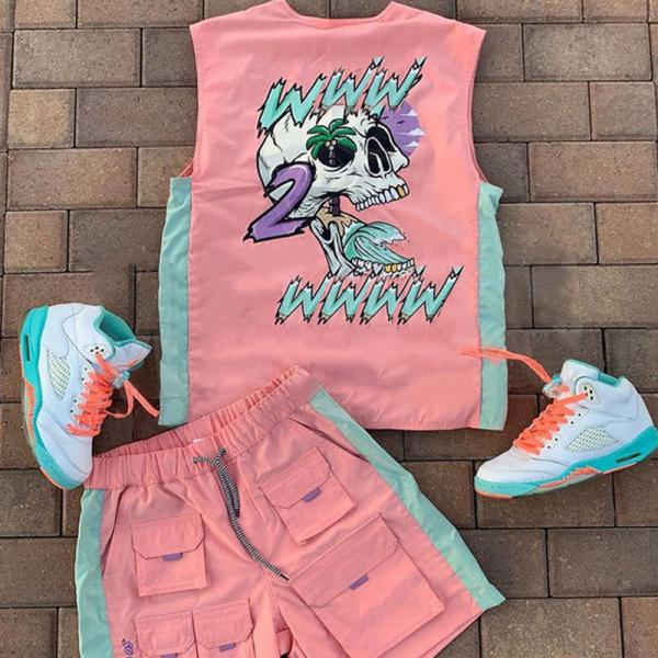 Fashionable Hip Hop Unisex Cargo Shorts Set Vest And Shorts Set Latest Design