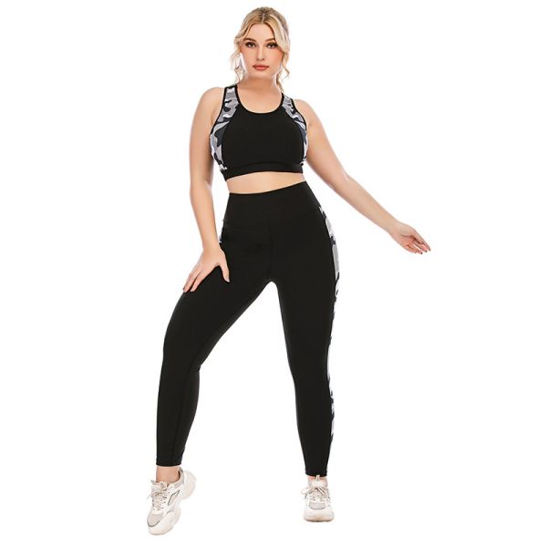 Side Camo Plus Size Yoga Sets Moisture Wicking Sports Bra Top And Tight Leggings
