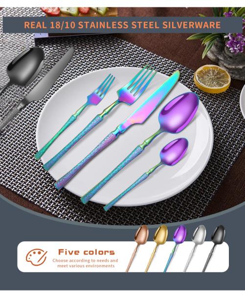 Set de talheres de aço inoxidável de cintura pequena padrão de martelo de aço inoxidável de talheres ocidentais caixa de presente 30 peças