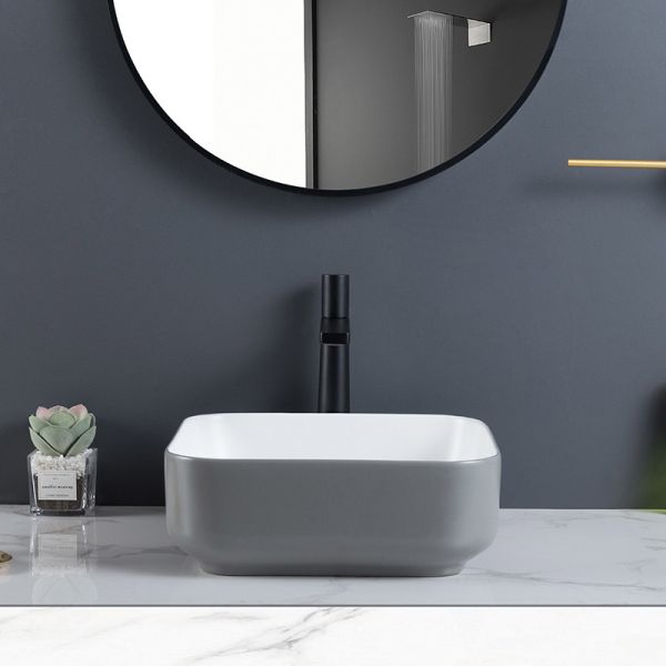 Non-Leakage Square Ceramic Bathroom Sink No Seams Retro Grey Wash Basin