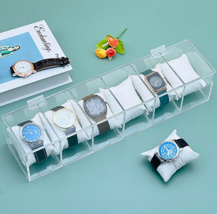 Multi Functional Acrylic Display Case 6 Grids With Premium Durability For Watch Shop Showcase