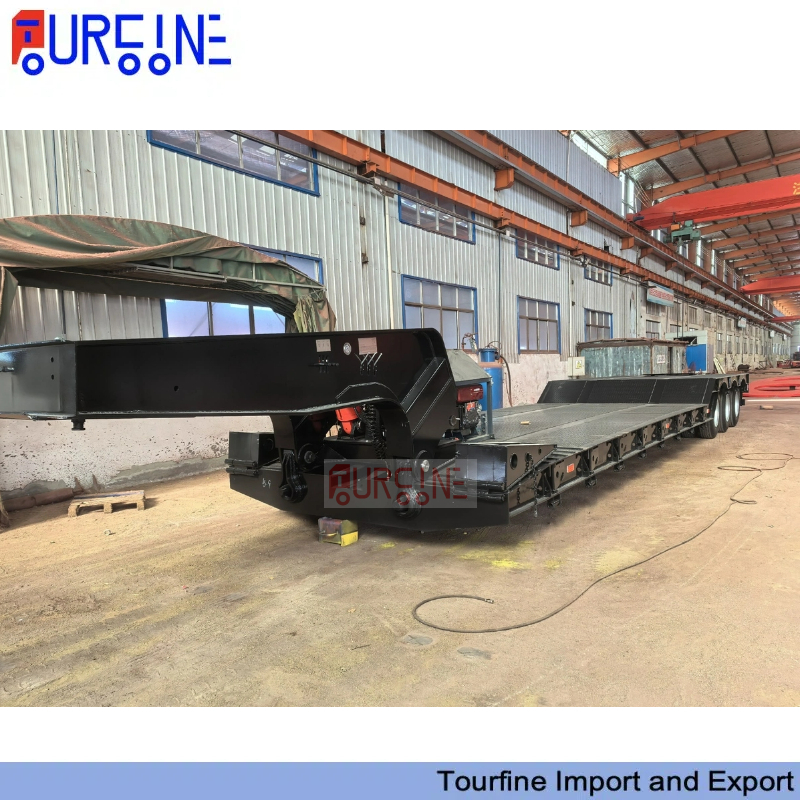 3 Axle 80 Ton Low Bed Semi Trailer Low Deck Heavy Duty Chassis For Heavy Machinery Transport