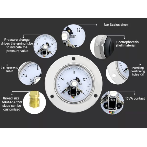Electric Contact Pressure Gauge with 2.5% Precision and 62.5mm Back Belt Installation