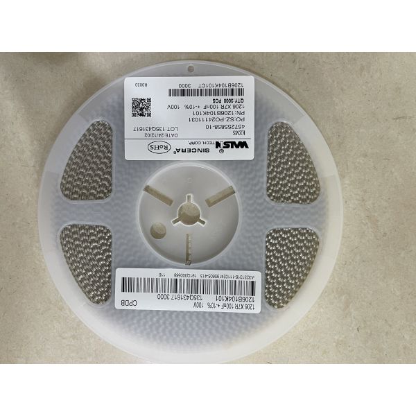 1206B104K101CT – MLCC 1206 case X7R dielectric 0.1µF ±10% 100V rated low ESR wide -55°C to +125°C range perfect for decoupling and power filtering