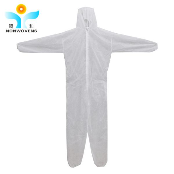 Ce White Pp Disposable Gown Coverall 25-60gsm Non Woven Waterproof With Knitted Elastic Cuffs And Zipper Cap And Hoods