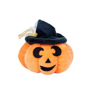 Soft Furry Holiday Plush Toys Halloween Stuffed Pumpkin Pillow With Wizard Hat