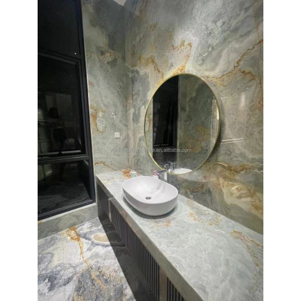 Gold and Blue Onyx Marble Stone for Hotel Floor Luxury Natural Stone Jade Slab Design