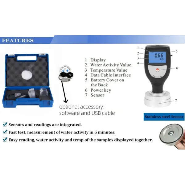 WA-60A Portable Water Activity Meter for Food Agriculture 5 Minutes Sampling Time