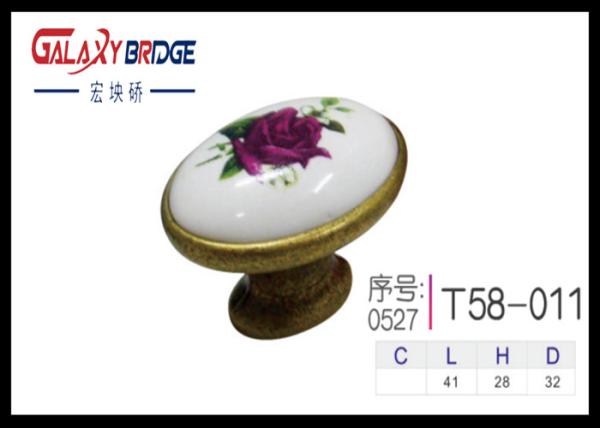 Kitchen Cupboard  Door Knobs Ceramic Handles Antique Bronze Oval Porcelain Dresser Pulls