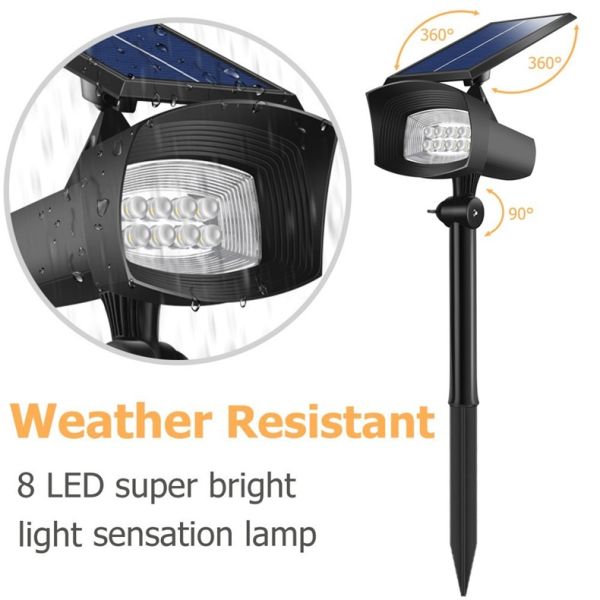 ABS Material 8leds 400 Lumens Solar Powered Spotlight Adjustable with 120° Beam Angle