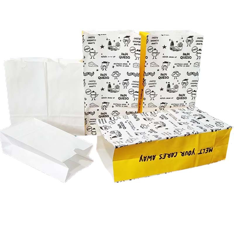 Custom SOS Paper Bags Self Opening Square Bottom Kraft Bags For Bakery Bread Takeaway Packaging