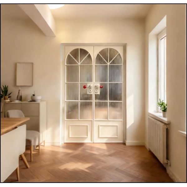 Custom French Vintage Walnut Door Titanium Magnesium Aluminum Alloy Bedroom Kitchen Balcony Partition Glass Double Door