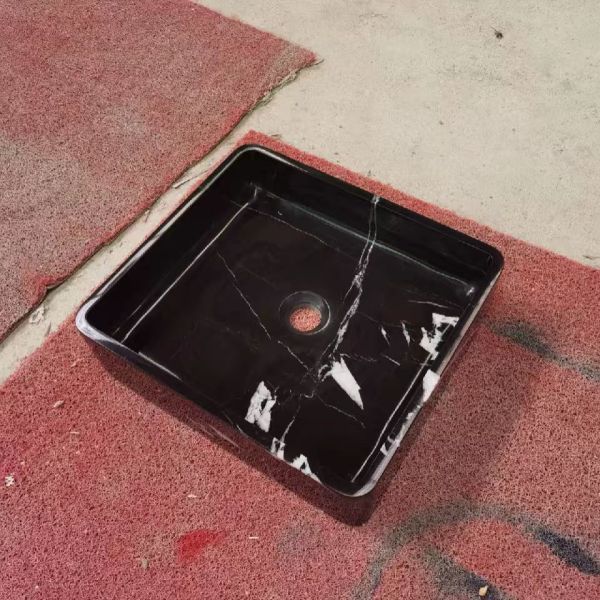 Natural Nero Marquina Black Stone Kitchen Sink Marble Vessel Sink OR Sink For Bathroom