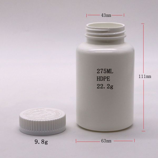 Flacon rond en plastique HDPE de 275 ml pour l' organisation des comprimés et des capsules