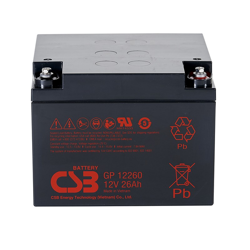 CSB GP12260 12V 26Ah Almacenamiento de energía Sin mantenimiento Recargable VRLA 12V 26Ah CSB AGM Batería