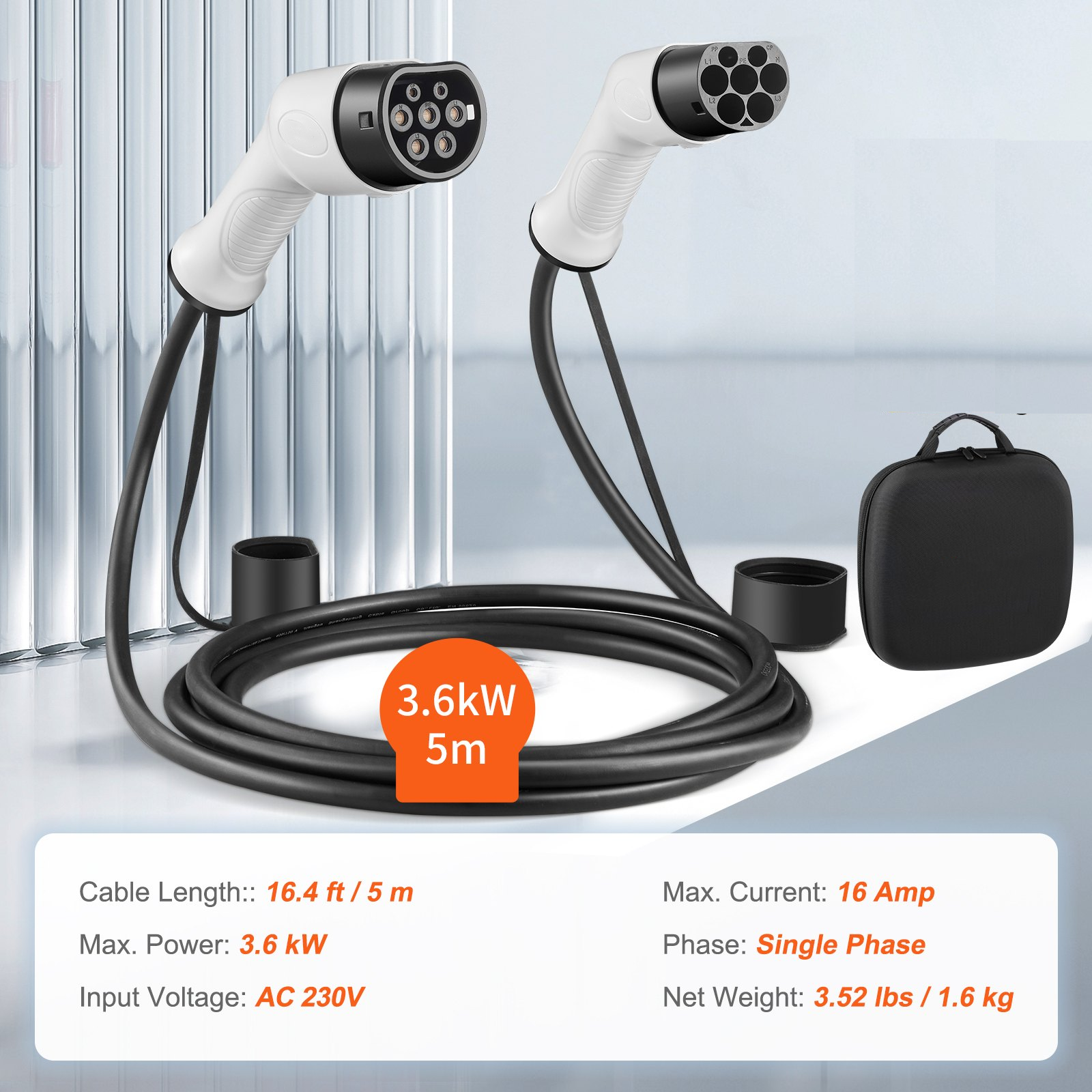 16A 11KW Electric Vehicle Charging Cable IEC 62196 AC Type 2 To Type 2 EV Cable