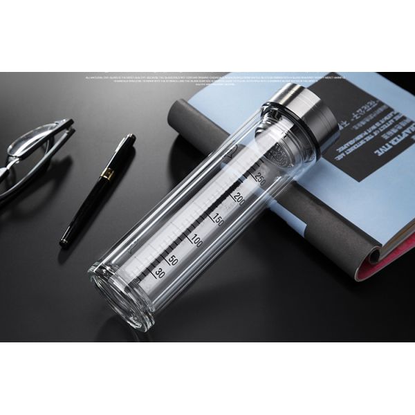 Portable Double Wall Glass Water Bottle With Strainer / Rubber Seal Durable