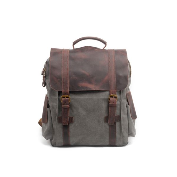 CL-502 Gray Classical Backpack Vintage Canvas Bag with Leather