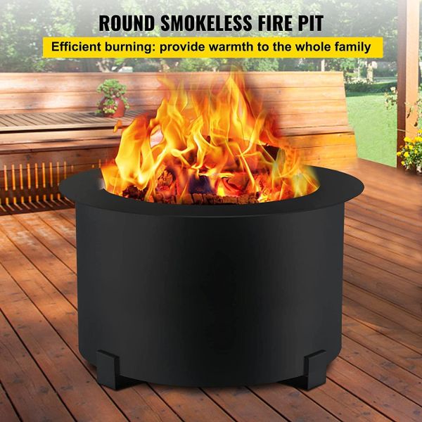 Carbon Steel 21.5 Inch Portable Smoke Free Fire Pit For Picnic Camping Backyard Black