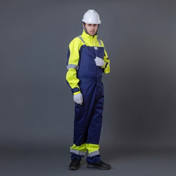 Fire Retardant Safety Coverall Suit with 65% Cotton 35% Polyester Breathable Material for Industrial Protection