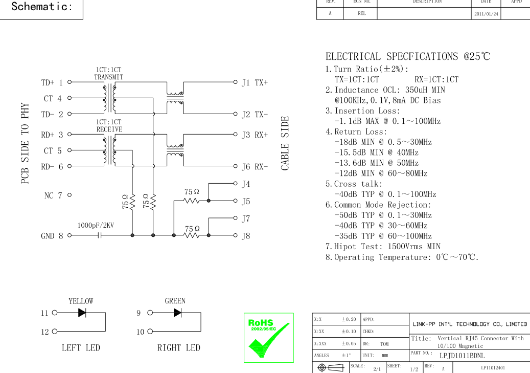 Vertical RJ45 Jack Network Cammeras , 180° Degree RJ45 Female Jack 1840420-1