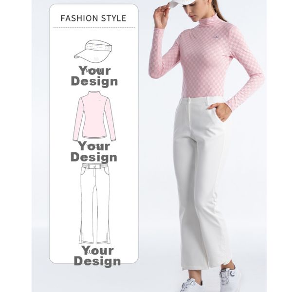 Women’s Golf Long Sleeve Base Layer Top, Jacquard Grid Slim Fit Thermal Shirt