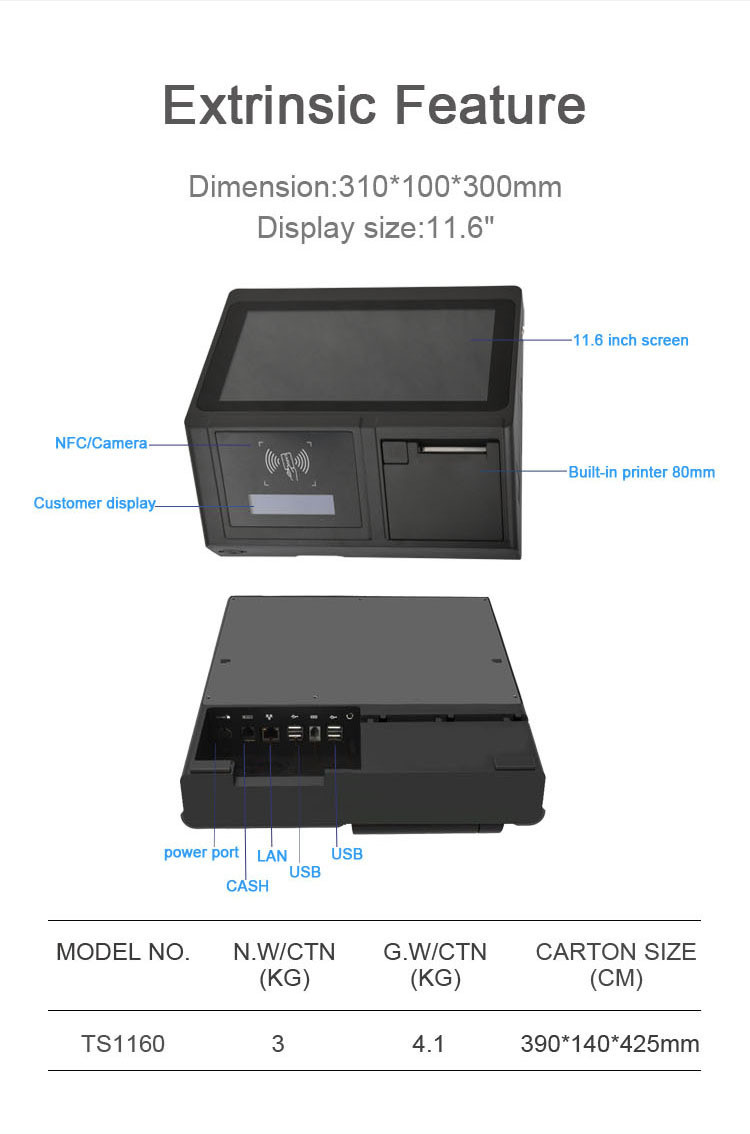 58mm 80mm Thermal Printer Cashier Capacitive Touch POS System with Built-in NFC Reader