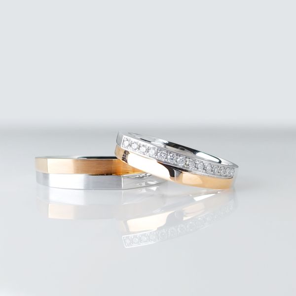 Double Color Wedding Party 13g Gold Diamond Couple Rings