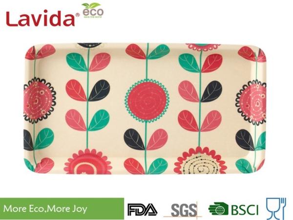 Competitive Price Reusable Customized Eco Natural Bamboo Fiber Tray Pastry Plate Melamine Bread Loaf Tray Cake Tray