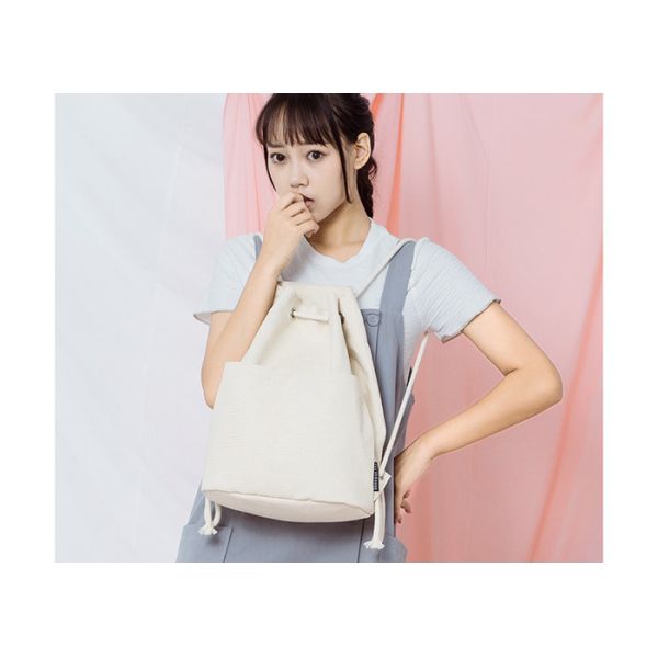 Lightweight Canvas Drawstring Backpack , School Bags For Girls PU Leather Pocket