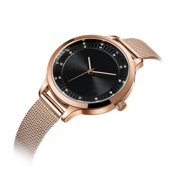 3ATM Ladies Alloy Quartz Watch Mesh Bracelet Brass Watch Face Sun Ray Effect
