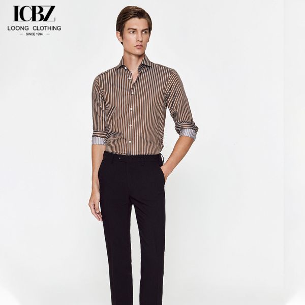 Summer Striped Shirt for Men No-Iron Long-Sleeved Business Casual Slim Fit Suit Shirt