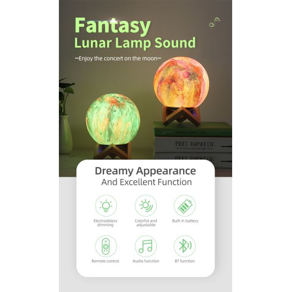 Design Wireless Speaker With Remote Controller Plastic Cabinet Material Muti-Colors 3d Star Moon Light for Christmas Gift